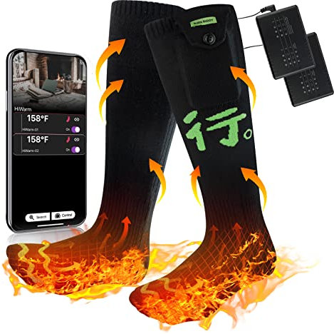 Beheizte Socken, Elektrische Heizsocken Damen Herren, Wiederaufladbare Beheizbare Socken mit 4 Temp modi, APP-Steuerung Thermosocken Fußwärmer Socken für Outdoor-Wandern/Skifahren/Camping/Angeln, XL