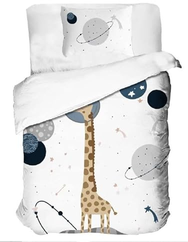Arle-Living Biancheria da letto per neonati/bambini, edizione nani, 100 x 135 cm + 40 x 60 cm, 100% cotone (giraffe astronauta)