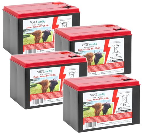 VOSS.farming 4X Zink Kohle 75Ah, 9V Weidezaunbatterie, Zink Kohle Batterie, Batteriegerät, Saline Trockenbatterie