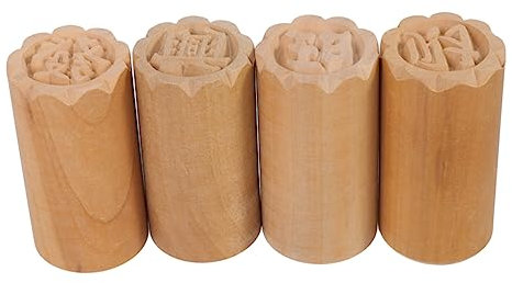 TOPBATHY 4pcs Wood Stamper Moon Cake Seal Traditional Chinese Stamp for Cake Decorating for Mooncakes and Cookie Baking