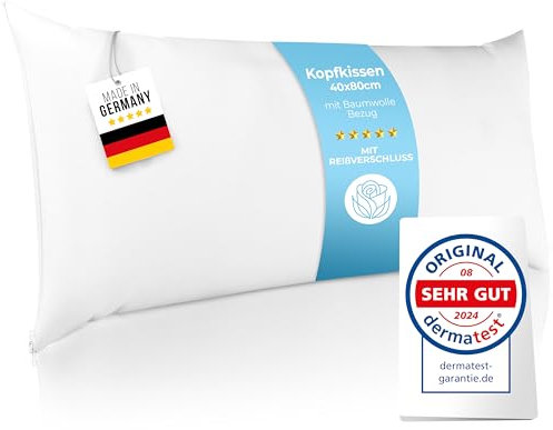Rosenkern® Kopfkissen 40x80 - [Made in Germany] - ergonomisches Kissen 40 x 80 weich - höhenverstellbares Pillow gegen Nackenschmerzen - Bezug aus 100% Baumwolle & Allergiker geeignet