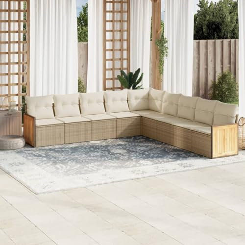 Rantry 9-TLG. Gartenmöbel Set mit Kissen Gartensofa Loungesofa Balkonmöbel Gartenlounge Rattansofa Modular Ecksofa Ecklounge Sofagarnitur Sitzgruppe Loungemöbel Beige Poly Rattan