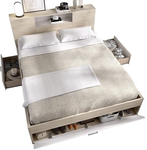DEKIT GRUPO RIMOBEL Cama Nido, Melamina, Blanco/Natural, 95 X 159.6 X 218.5
