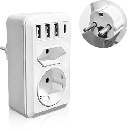 URLINE Doppelstecker für Steckdose,7-in-1 Multiple Socket with 1 Schuko Plug, Mehrfachstecker für Steckdose, 3 USB A 1 USB C,Mehrfachstecker für Steckdose mit Schalter.