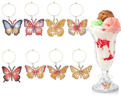 ALINUOYQ 6/8 Stück DIY Diamant Kunst Malerei Weinglas Dekoration Kaleidoskop Diamant Malerei Weinglas Erkenner Anhänger Strasssteine ​​Weinglas Marker Charms für Familie Hotel Party Geschenk