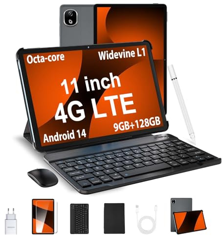 DOOGEE T30E Tablette avec Clavier, 8000mAh 11 Pouces, 9GB RAM + 128GB ROM/TF 1TB Tablette Android 14, 4G LTE +5G WiFi,Tablette Tactile, Octa-Core | BT5.0 | 13MP+5MP | Widevine L1 | Face ID
