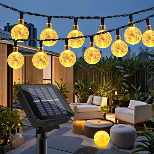Bola de Cristal Solar Impermeable para Exteriores, 10M, 40 LED, 8 Modos, Luces de Hadas Brillantes, Decoración para Jardín, Patio, Cenador, Camping, Fiesta, Valla, Navidad (Blanco Cálido)