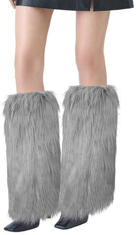 XEPST Calentadores de Piernas para Mujer, Piel Sintética Calentador de Piernas Puños Peludos Botas Cubiertas, Legwarmers Calentador de Pierna de Tobillo de Moda de Invierno, Gris