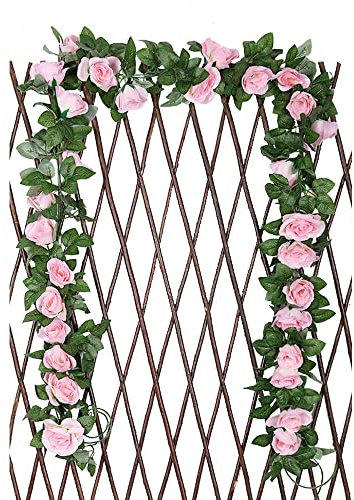 Anevous 2 Stück Künstliche Blumengirlande, Deko Hochzeit Rosengirlande Kunstblumen Girlande, Künstliche Rose Blume Seidenblumen Hängende Girlande für Hochzeit, Garten, Wand Dekoration,Rosa A