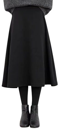 Rock Damen Lang Winter- Plissee Rock Damen Lang Winter - Langer | A-Linie Elastische Taille Midi Skirt Freizeit Rock Hohe Taille Maxirock Casual Freizeitrock Gefütterter hosenrock