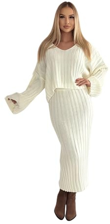 Mississhop Damen Strickset mit Pullover Rock Strickpullover Strickrock