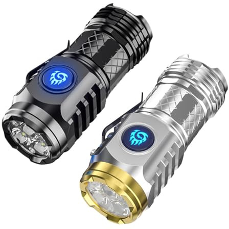 Hsthe Sea 2Pcs Three-Eyed Monster Mini Flashlight Set, High Lumen Rechargeable LED Torch with Pen Clip, Multi-Functional Steel Light, Super Power Flash for Outdoors