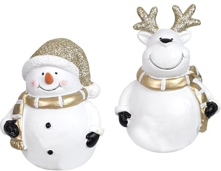 CONCORD HOME & INTERIOR 2er Set Weihnachtsfigur | Schneemann und Rentier | Figur Weihnachten | 9 cm | Dekofigur Zierfigur