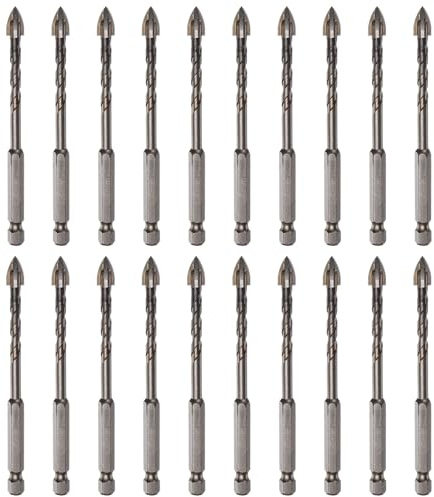 sourcing map 20pcs Titanium Masonry Drill Bit, 7mm Concrete Drill Bits Ceramic Tile Drill Bit with 1/4 Hex Shank 100mm Length for Ceramic Tile Marble Mirror Glass Concrete Brick Plastic Wood