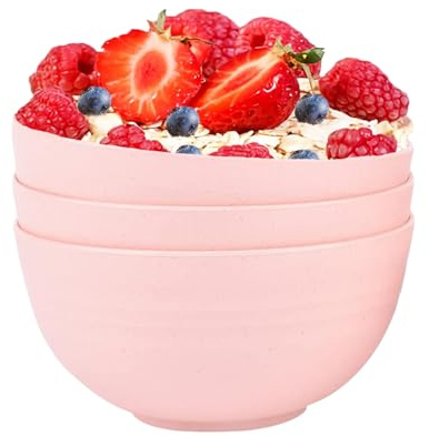 GZTFPQ Plastic Cereal Bowls Set of 3, Unbreakable Small Pink Salad Bowls | Lightweight, Stackable Space Saving Design, Dishwasher & Microwave Safe, Ideal for Small Cabinets