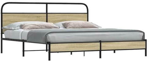 LAPOOH Metallbett ohne Matratze Sonoma-Eiche 180x200 cm, Bett, Bed Frame, Familienbett, Bettrahmen, Bett Gestell, Bett Rahmengestell, Schlafzimmer Bett - 3318684