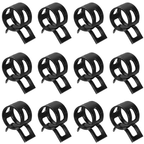 Sourcingmap Spring Band Type Action Hose Pipe Clamp 10mm Black 12Pcs | Fuel/Silicone Vacuum Low-Pressure Air Spring Hose Clip,Clamp for Automotive Oil Pipe Water Pipe