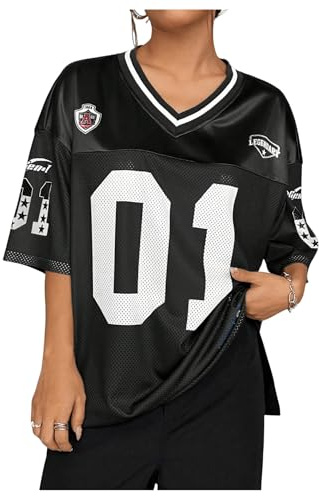 GORGLITTER Women's Letter Oversized Jersey Top T Shirts Black