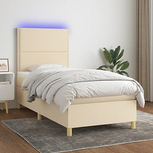 Iiaky Boxspringbett mit Matratze & LED Bett Mit Bettkasten Bett Boxspringbett Betten Boxspringbett Mit Matratze Creme 90x190 cm Stoff // 3135322