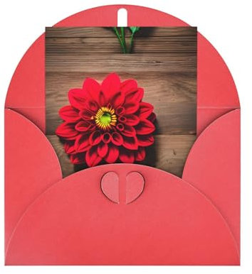 Zhuanyun Holzbrett mit Retro-Blume, roter Dahlie, Weihnachtsgrußkarten, Dankeskarten für Valentinstagsfeiern