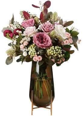 Kunstblumen, künstliche Blumen für den Innenbereich, Hortensien mit Glasvase, Seidenrosen im Topf, Blumenstrauß, Dekorationszubehör, künstliche Blumen für jeden Anlass