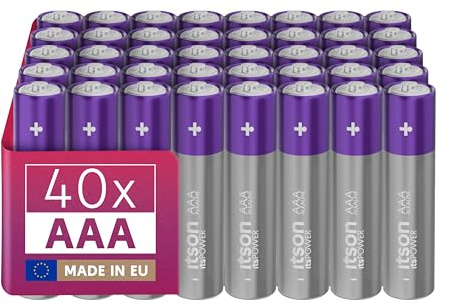 ITSON, Lot de 40 Piles AAA 1,5 V alcalines pour Montres, Lampes de Poche, télécommandes, Emballage écologique 95% recyclé