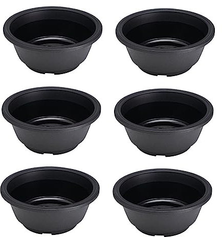 FUNOMOCYA 6Pcs Plastic Succulent Combination Pots Black Round Low Profile Planter Bowls for Home Nursery Garden Balcony Use