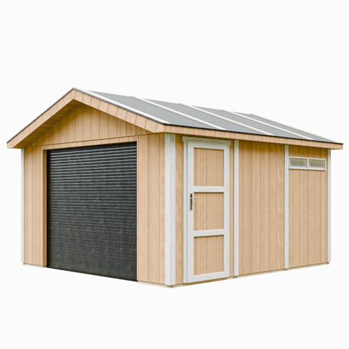 Garaje 13 m²- L378xL412 cm - Garaje para Motos, Bicicletas, máquinas de jardinería - Construcción con Paneles LP Smartside - Cobertizo de jardín Timbela M990B-HARVEST Honey