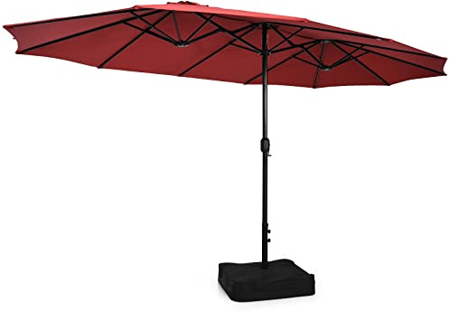 KOMFOTTEU Sombrilla Doble 451x264cm con Protección UV | Parasol Rectangular de Jardín con Manivela y Base, Altura 243 cm para Patio, Terraza y Piscina