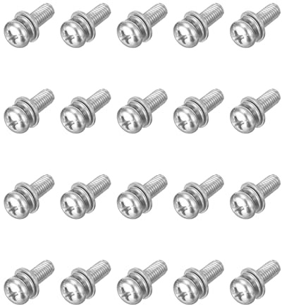 uxcell M5 x 14mm 304 Stainless Steel Phillips Pan Head Machine Screws Bolts Combine with Spring Washer and Plain Washers 20Pcs