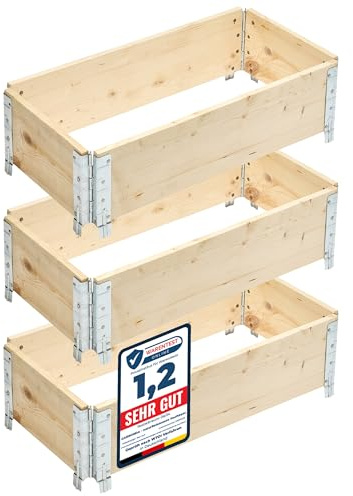 Garronda naturbelassene Hochbeete für Garten Palettenrahmen Hochbeet Holz steckbar stapelbar faltbar für Pflanzen Blumen Kräuter Obst und Gemüse Natural 3 Stück 80x40x20 cm GD-0141
