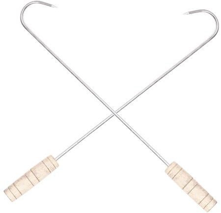 PRETYZOOM 2pcs Assorted Stainless Steel Meat Hooks BBQ Pork Hooks for Outdoor Cooking Smoking