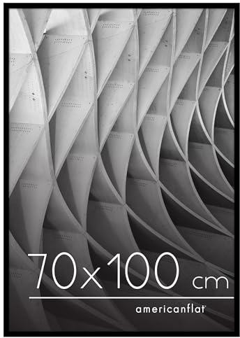 Americanflat Bilderrahmen 70x100 cm - schmaler Bilderrahmen 100x70 cm mit Plexi-Scheibe - Fotorahmen mit integrierter Aufhängung für Hoch- und Querformat - Schwarz