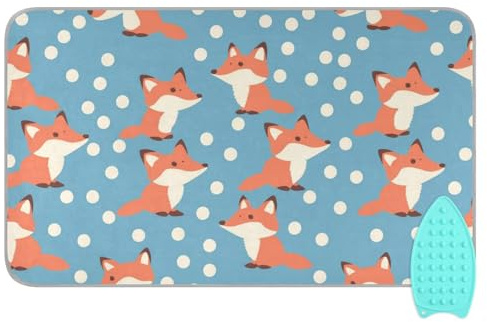 tplaotee Cute Foxes Blue Dots Asse da stiro con supporto in ferro in silicone Tappetino da stiro per la parte superiore dell'asciugatrice Tappetino da appoggio per planchar ropa 121,9 x 71,1 cm