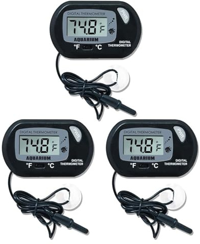 3 Pack Fish Tank Thermometer, Aquarium Thermometer Digital with LCD Display with Probe and Suction Cup, °C/°F Water Thermometer Digital for Fish Tanks, Terrariums & Reptiles