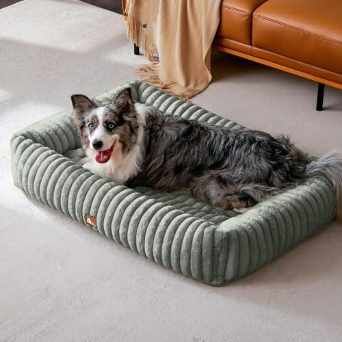 Upvilla Luxus Hundebett, Hundesofa, waschbarer Hundekorb, XL Dunkelgrau | Superweicher Kaninchen-Kunstfell-Bezug, dick aufgefüllte Stützpolsterung, integrierter Tragegriff, Großtierbett, Katzenbett