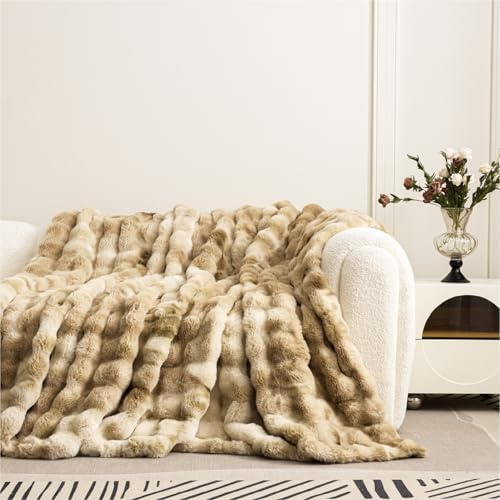 Victorio & Lucchino V&L Manta Imitación Piel De Conejo con Burbujas Jaspeadas. Super Suave, Cálida y Gruesa con Reverso De Sedalina (VL-80527) (Capuccino, 160x220cm)