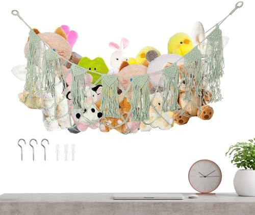 Yhsioaklo Plüschtiernetz, Boho Organizer für Raumdekoration, Hängematte für Plüschtiere an der Wand, Für Mädchen Kinder Kleine Schlafzimmer Kindergarten Spielzimmer