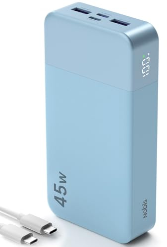NOBIS bärbar laddare, 20000mAh 45W power bank med snabbladdning, batteripaket med 2 USB-C (in/ut) och 2 USB-A, digital display och lågströmmläge, kompatibel med telefon 17, S25 och surfplatta