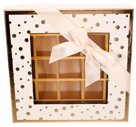 WEKADRIN Leere Schokoladenverpackungsbox 25 Fächer aus Karton Beige mit Schleife für Geburtstag Valentinstag Hochzeit Geschenkverpackung