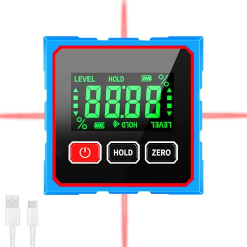 RDTOK Upgrade Digitaler Winkelmesser mit 2-Achsen Kreuz-Markierungshilfe, Digitale Wasserwaage & Neigungsmesser mit Magnet, LCD Display Präzisions Messgerät für Schreiner Heimwerker, USB-C