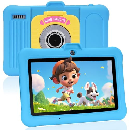 7 Inch Kids Tablet, Android 13 Tablet for Kids, 8 (3+5) GB RAM, 64GB ROM (TF 128GB), GMS Certified, Pre-Installed Apps, Parental Control, Toddler Tablets with WiFi, Shockproof Case with stand, Blue