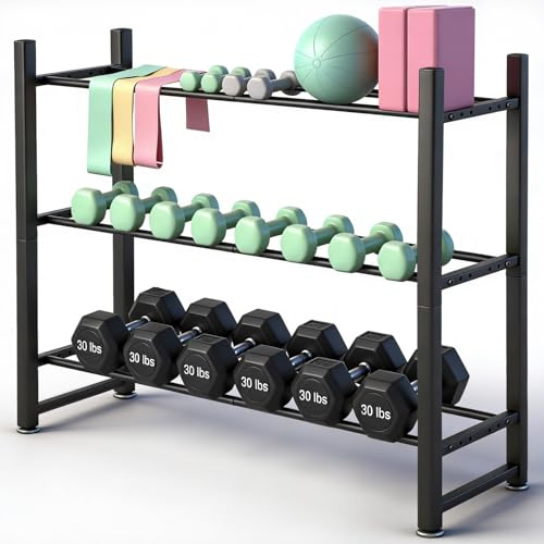 Verstellbarer Dreistöckiger Hantelständer,Hantelablage, zu speichern Langhantelstangen und Kurzhanteln,für das Fitnessstudio zu Hause, robuster Hantelständer,Platzsparender Hausgym-Organisator