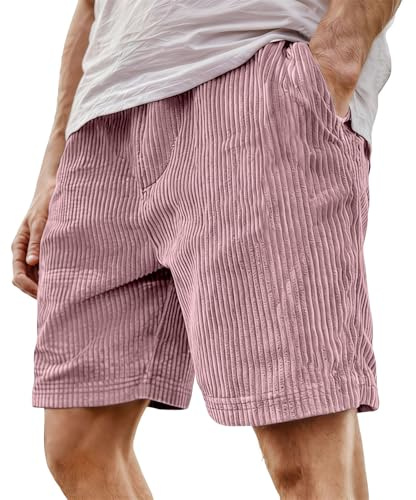 Generico Kirakuco Giapponese Pantaloni Corti da Uomo Estivi in Velluto a Coste Bermuda con Tasche Leggeri Morbido Comodo Pantaloncini Casual Corduroy Nero S-5XL