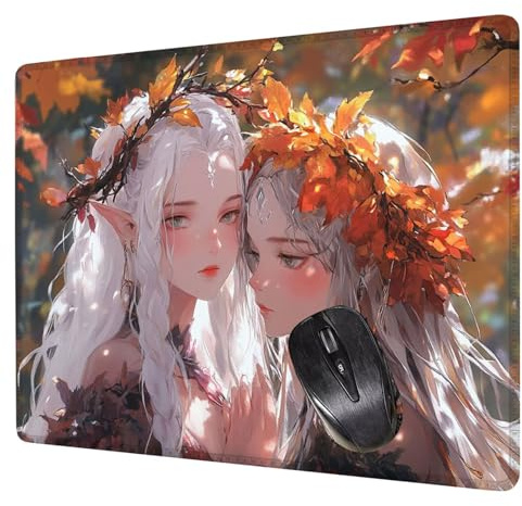 Chica Alfombrilla Raton Gaming 400x300x3mm, Alfombrilla Escritorio Elfos Mouse Pad con Base Goma Antideslizante, con Bordes cosidos, Superficie Impermeable, para Oficina PC Portátil Tapete Rato H0-514