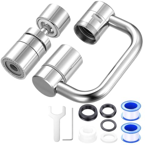 ANBEEISS 1080° Rotating Faucet Extender, with Seal, Tap, Wrench | Rotatable aerator extension, multifunctional tap adapter, for bathroom sink sprayer attachment, includes seal, tap, wrench.