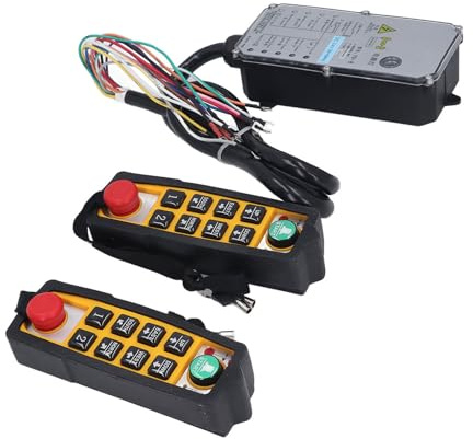 Cryfokt Industrial Remote Control, 800MHz Wireless Crane Remote 100m Range Shockproof Oil Resistant Dual Handle Hoist Controller with Emergency Stop Rainproof Push Buttons for Hoist
