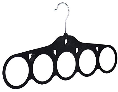 The Hanger Store Black Velvet Flocked Scarf Hanger with 5 Belt Hooks