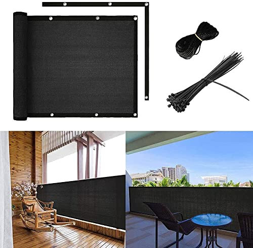 shsyue Balcony Privacy Screen Fence Screening,90x500cm Garden Screens Decking Fence,Garden Privacy & Protective Screen with Cable Ties,Weatherproof UV Protection Windscreen for Outdoor-Black