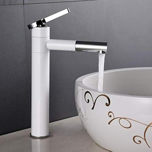 YHSGY Kitchen Taps White Tall Basin Mixer Tap Bathroom Single Handle 360 Swivel Spout Deck Mounted Cold and Hot Basin Faucet Torneira